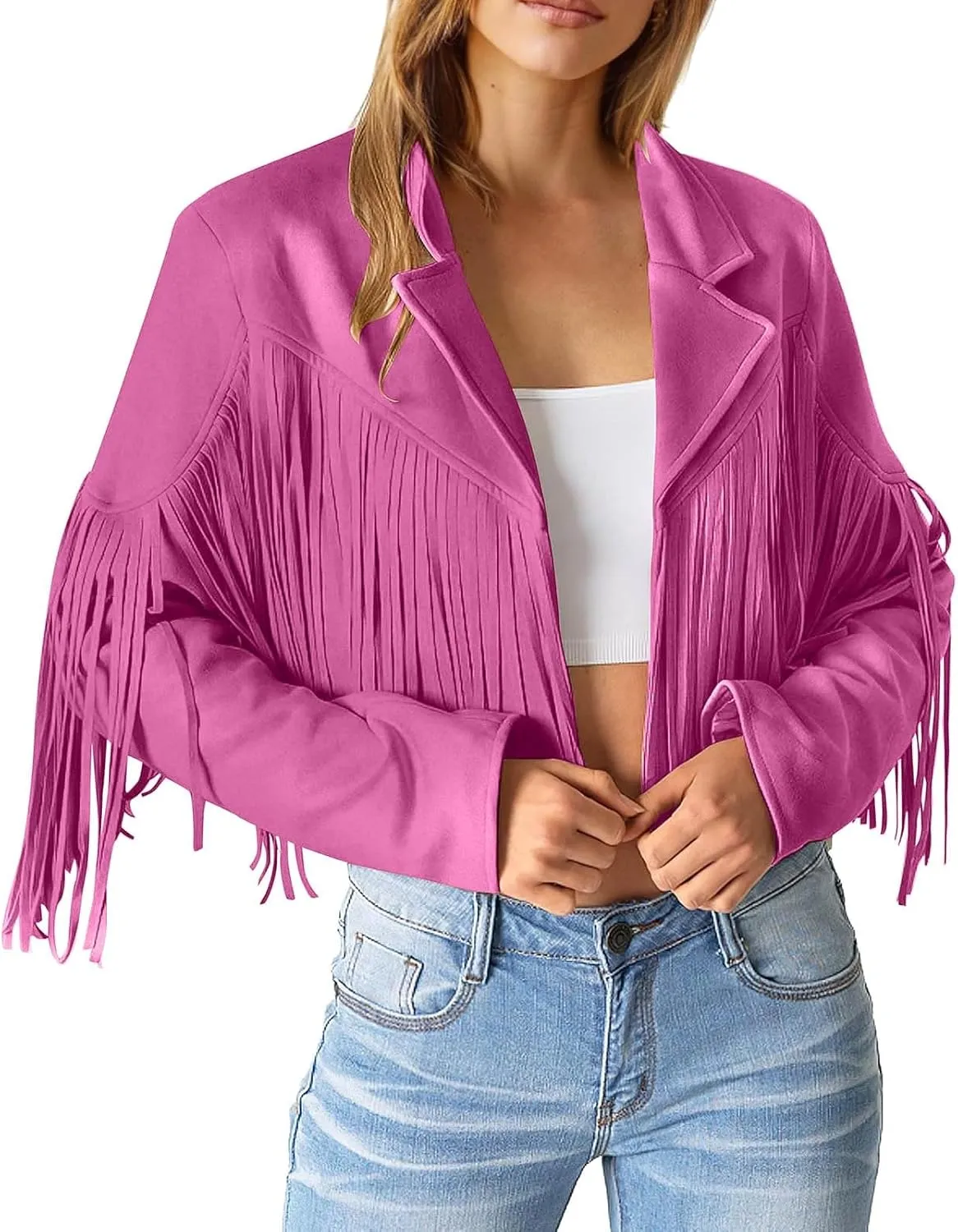 2023 Womens Fringe Jackets Fashion Cropped Petite Coats Tassel Motorcycle Short Jacket Trendy Casual Outerwear Overcoat
