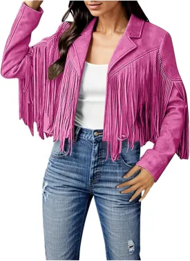 2023 Womens Fringe Jackets Fashion Cropped Petite Coats Tassel Motorcycle Short Jacket Trendy Casual Outerwear Overcoat