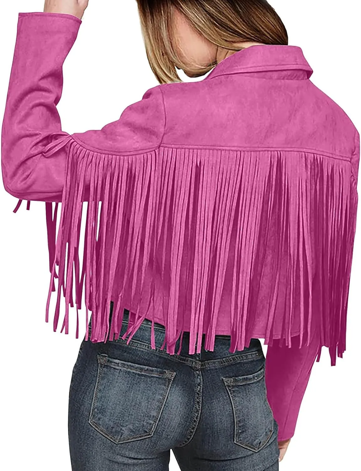 2023 Womens Fringe Jackets Fashion Cropped Petite Coats Tassel Motorcycle Short Jacket Trendy Casual Outerwear Overcoat