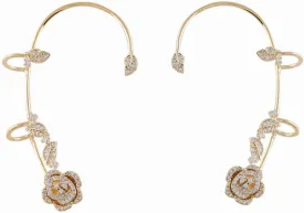 2PCS Women's Clip-On Earrings Hook Without Pierced Rose Flower Ear Bone Clip Ear Clip Butterfly