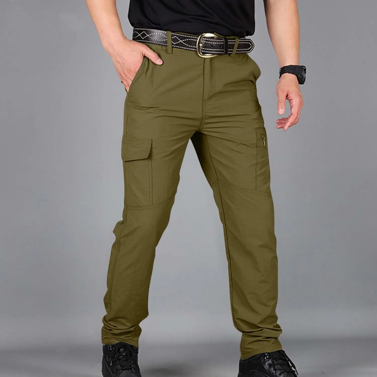 ADHOWBEW Tactical Pants Men Workout Hiking Work Relaxed Fit Big and Tall Elastic Waist Joggers