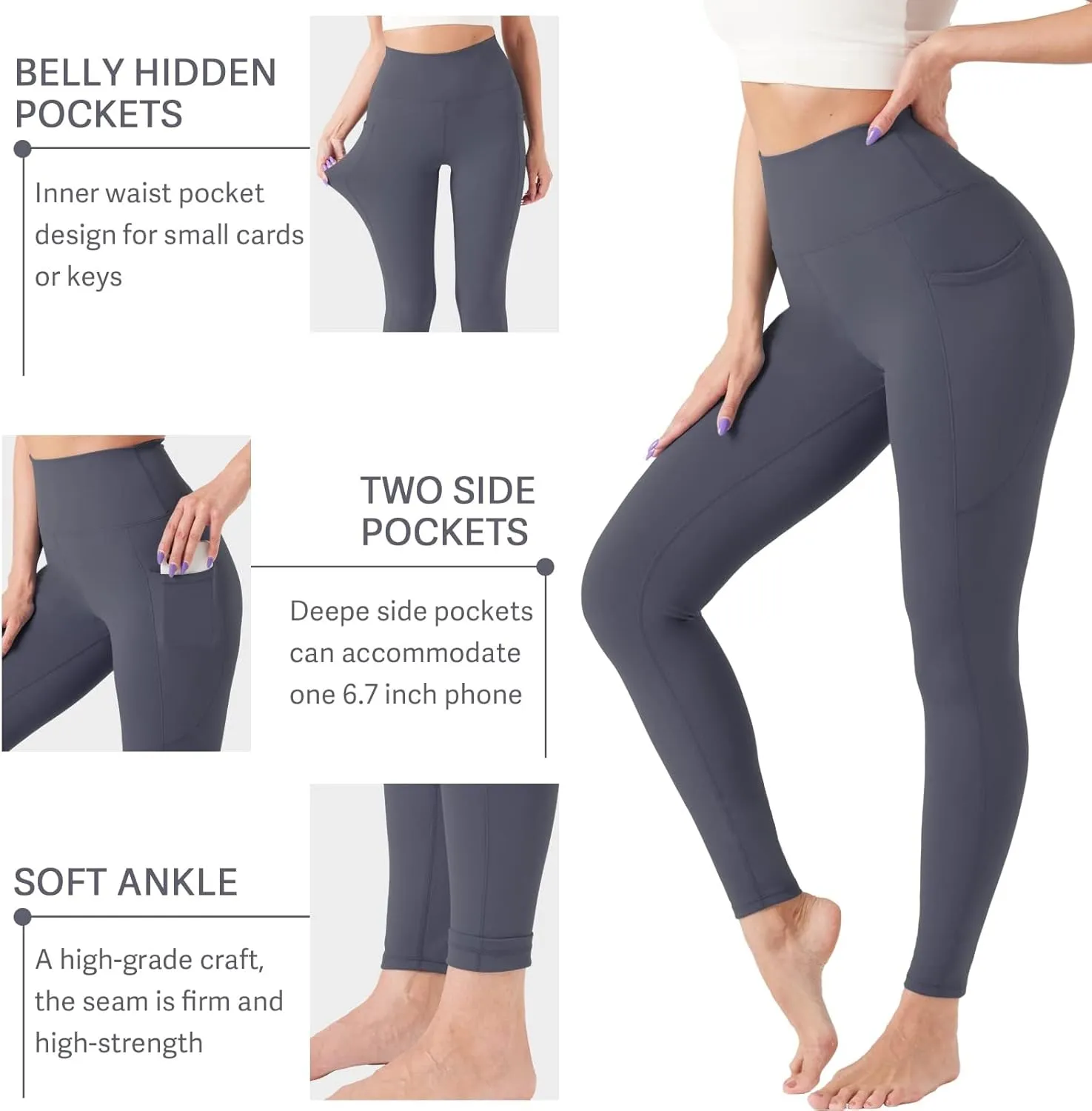 ALWAYSONE Yoga Leggings for Women High Waisted Tummy Control Yoga Pants Workout Leggings with Pockets Athletic Sports Gym