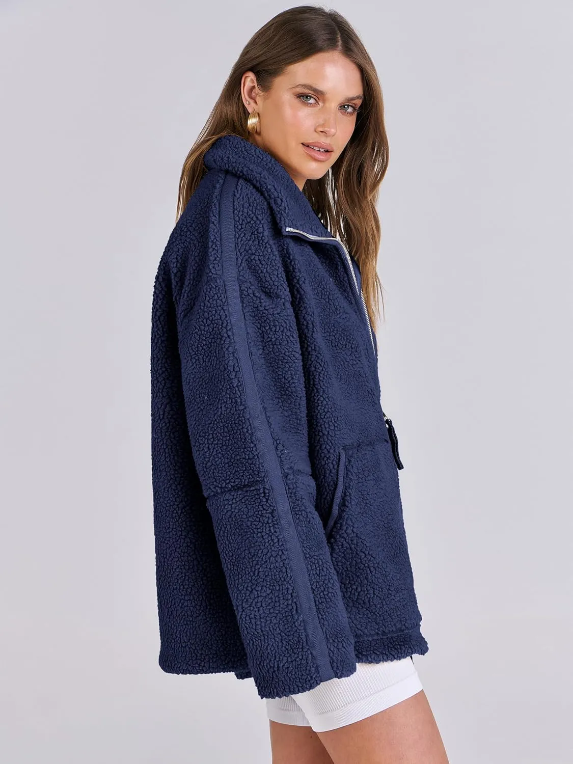 ANRABESS Womens Fleece Jacket Oversized Zip Up Sherpa Fuzzy Casual Coats Winter Fall Outerwear 2024 Clothes with Pockets