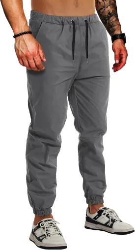 AUTIWITUA Men's Casual Jogger Pants Lightweight Cotton Drawstring Cargo Pants Outdoor Hiking Twill Track Tapered Pants