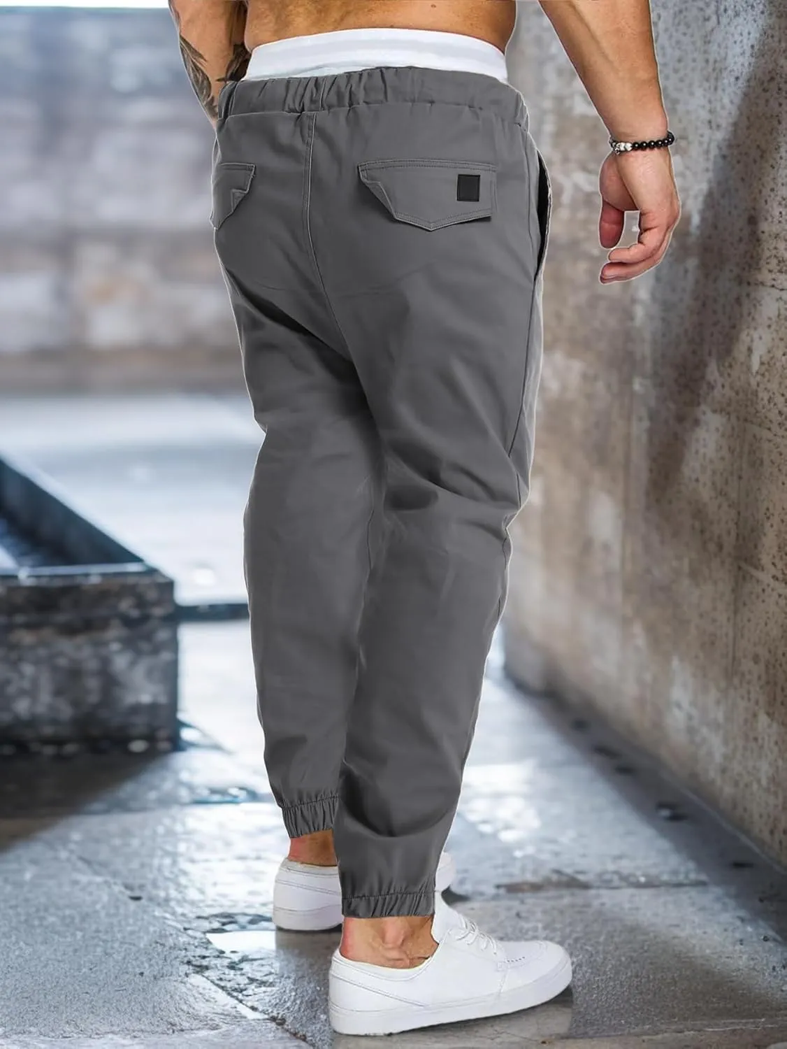 AUTIWITUA Men's Casual Jogger Pants Lightweight Cotton Drawstring Cargo Pants Outdoor Hiking Twill Track Tapered Pants
