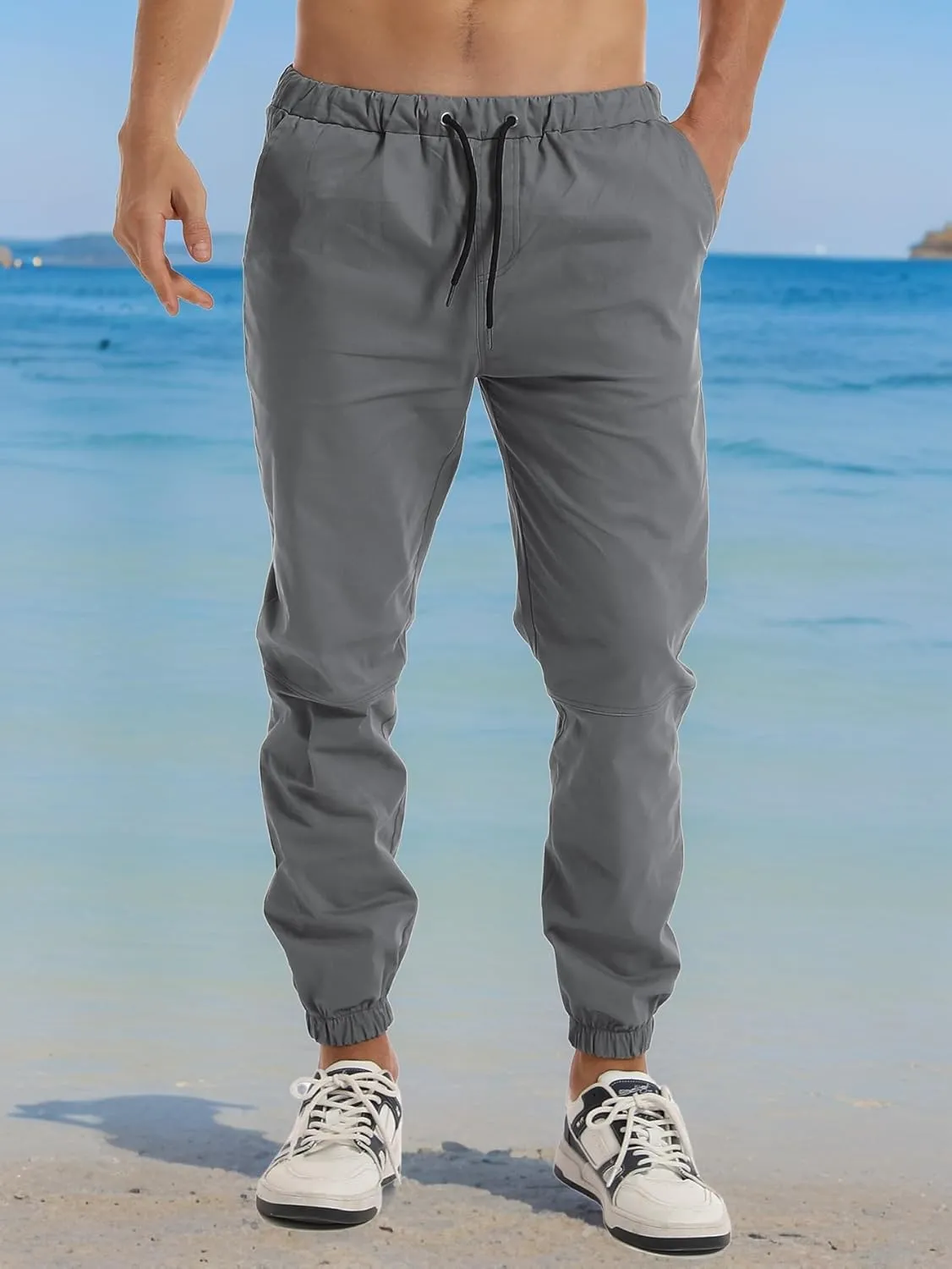 AUTIWITUA Men's Casual Jogger Pants Lightweight Cotton Drawstring Cargo Pants Outdoor Hiking Twill Track Tapered Pants
