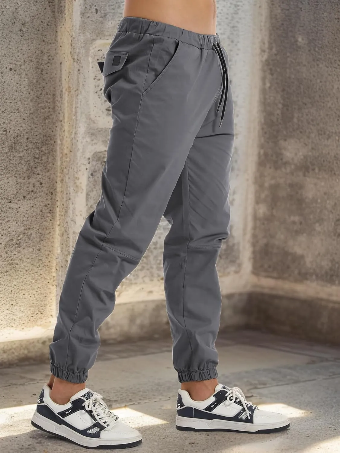 AUTIWITUA Men's Casual Jogger Pants Lightweight Cotton Drawstring Cargo Pants Outdoor Hiking Twill Track Tapered Pants