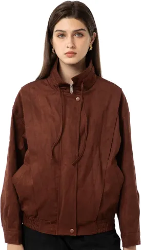 Babalet Womens Oversized Faux Suede Jackets Zip Up Coats Faux Motorcycle Bomber Outfits Trendy Fashion Clothes 2025
