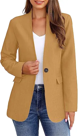 Blazers for Women Business Jackets Lapel Casual Long Sleeve Coats Open Front Button Blazer Work Office with Pockets