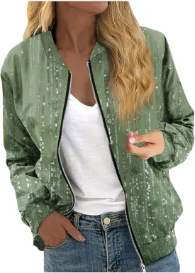 Bomber Jacket Women Lightweight Comfy Coats Casual Zip Up Windproof Windbreaker Floral Pattern Fashion Outerwears