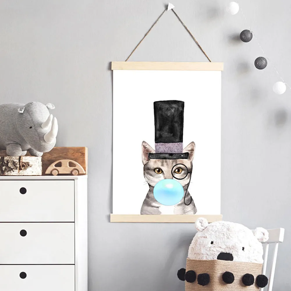 Bubblegum Tabby Top Hat Cat | Blue Bubble - Art Print