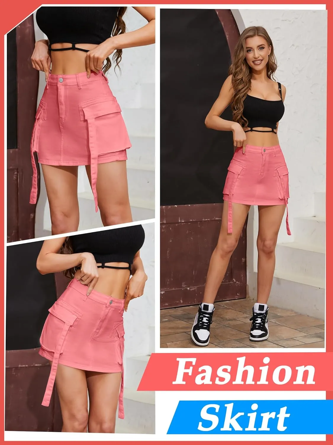 Cargo Skirt Women y2k Button Mini Jeans Skirt Denim Skirt with Pocket Low Waist