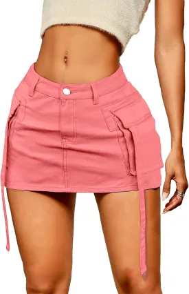 Cargo Skirt Women y2k Button Mini Jeans Skirt Denim Skirt with Pocket Low Waist