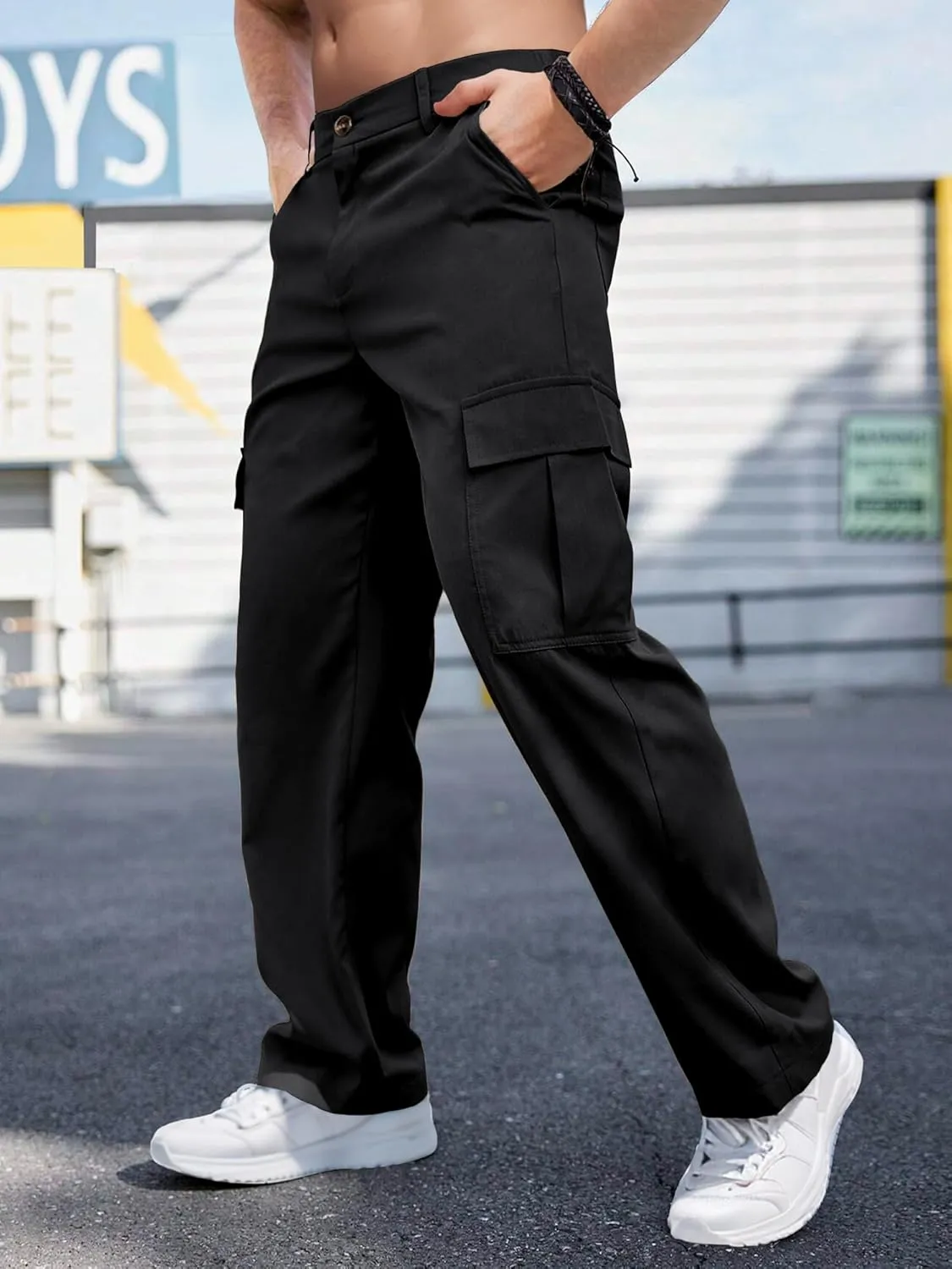 Comdecevis Mens Casual Cargo Joggers Pants Baggy Sweatpants with Large Flap Pockets Hiking Sports Trousers