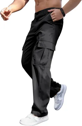 Comdecevis Mens Casual Cargo Joggers Pants Baggy Sweatpants with Large Flap Pockets Hiking Sports Trousers