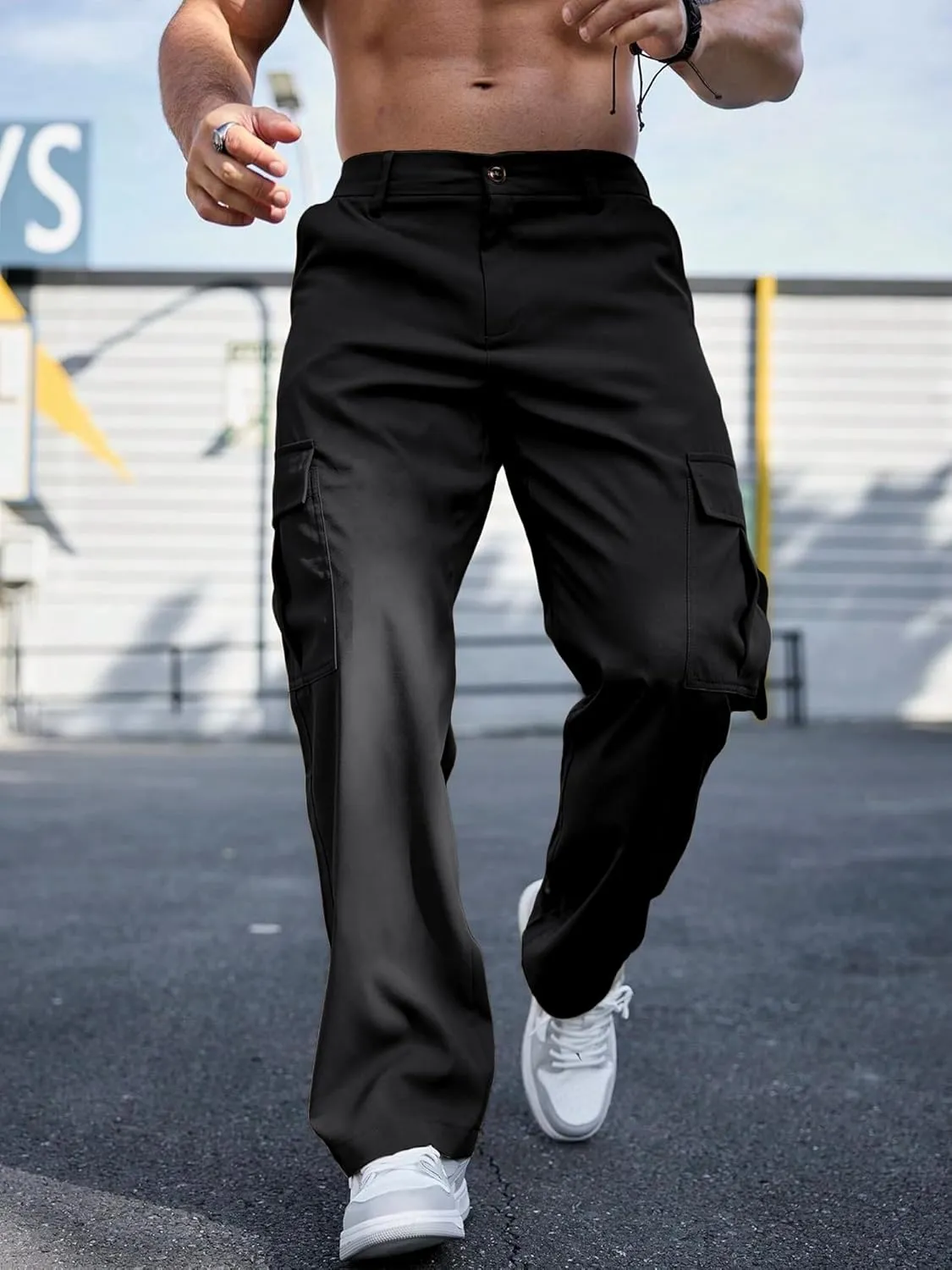 Comdecevis Mens Casual Cargo Joggers Pants Baggy Sweatpants with Large Flap Pockets Hiking Sports Trousers