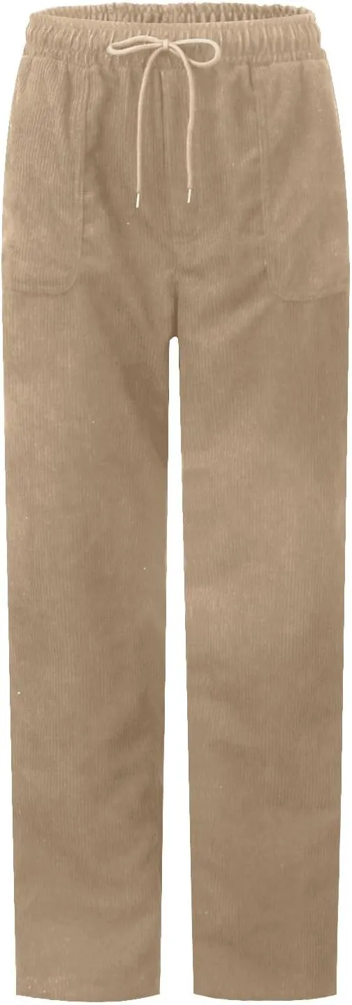 Corduroy Pants Women Trendy Casual Elastic High Waist Straight Leg Pants Loose Comfy Drawstring Pants with Pockets