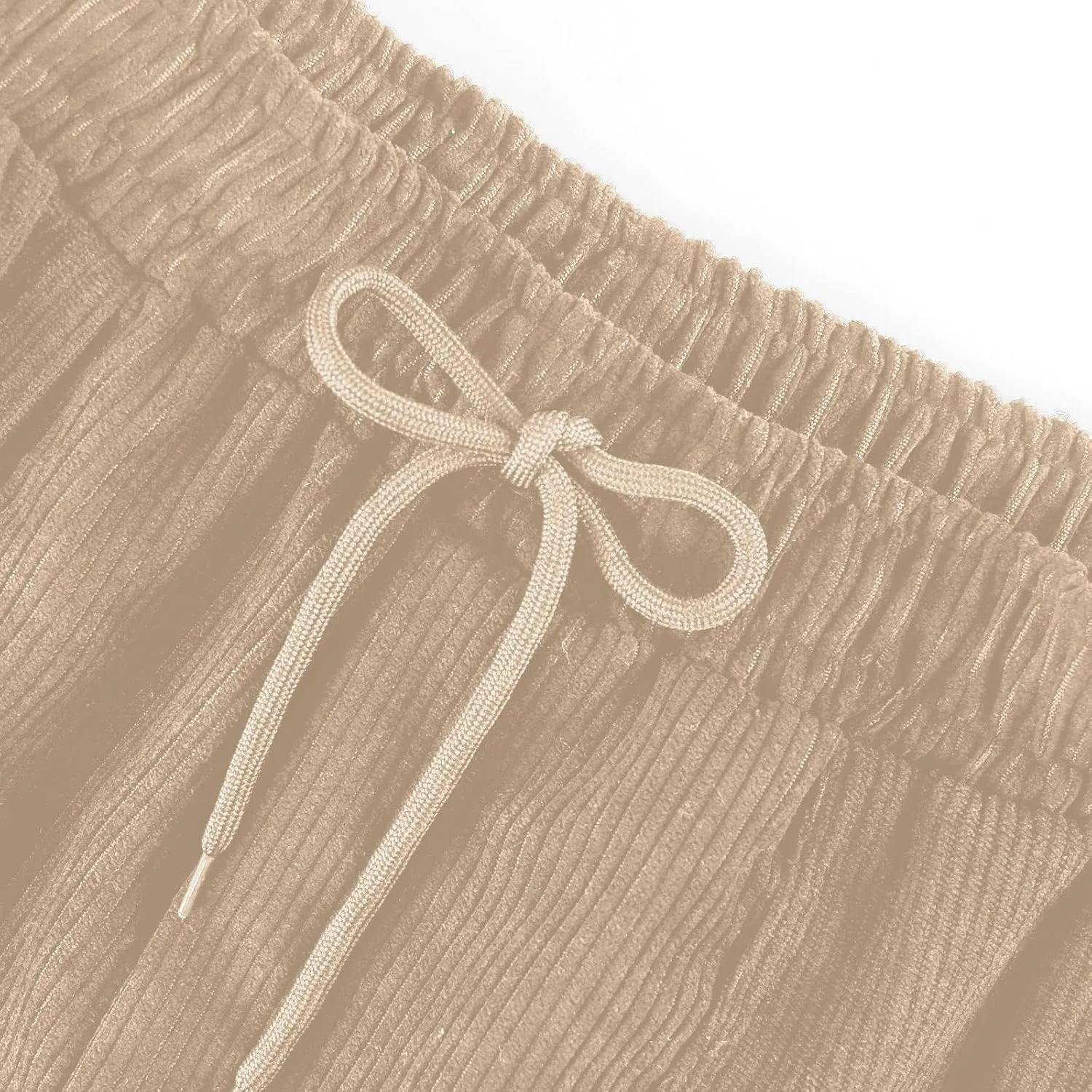 Corduroy Pants Women Trendy Casual Elastic High Waist Straight Leg Pants Loose Comfy Drawstring Pants with Pockets