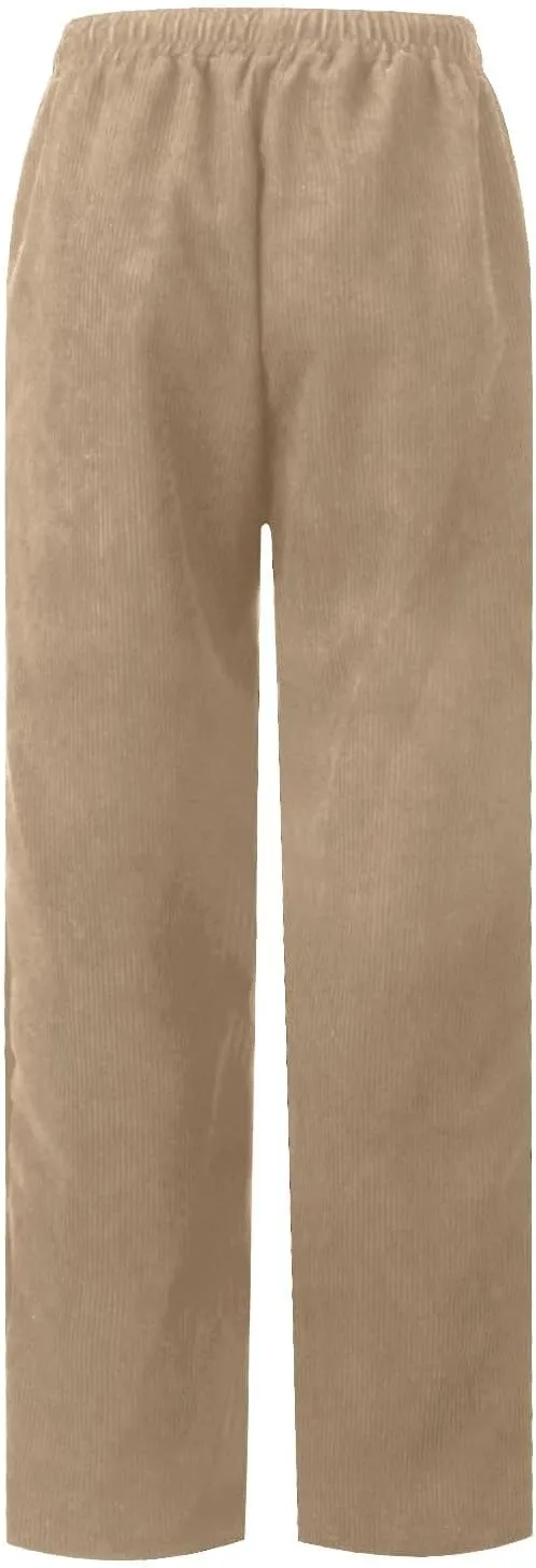 Corduroy Pants Women Trendy Casual Elastic High Waist Straight Leg Pants Loose Comfy Drawstring Pants with Pockets