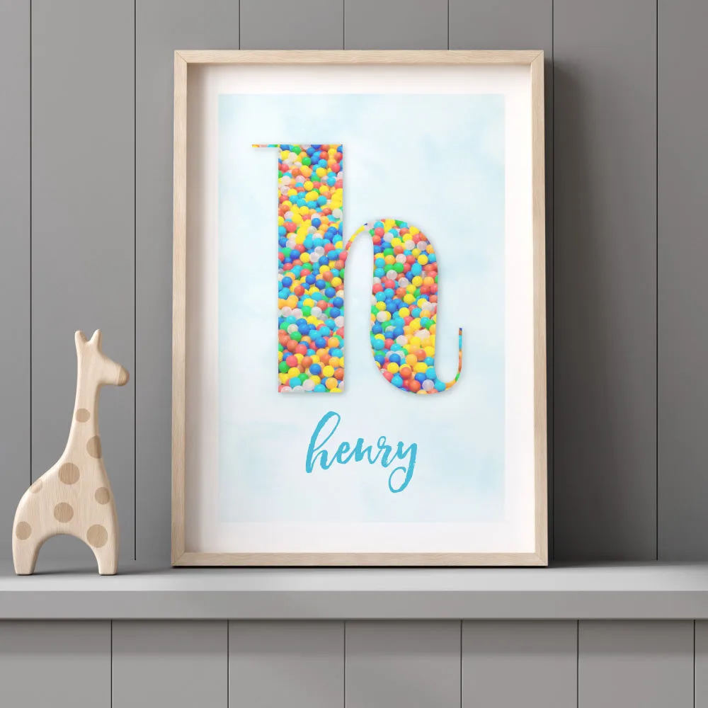 Custom Kids Bright Sprinkles | Initial & Name  - Art Print
