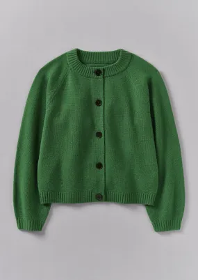 Luxurious Eden Wool Cashmere Raglan Cardigan in Elegant Mineral Green