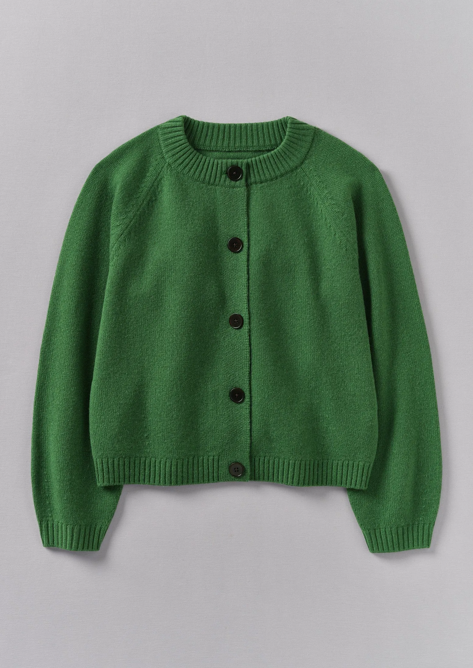 Luxurious Eden Wool Cashmere Raglan Cardigan in Elegant Mineral Green