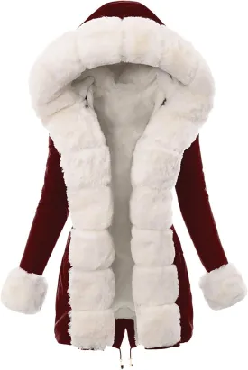 Fashion Furry Winter Coats for Women 2025 Faux Fur Neck Hooded Jacket Down Warm Coat Windbreaker Overcoat