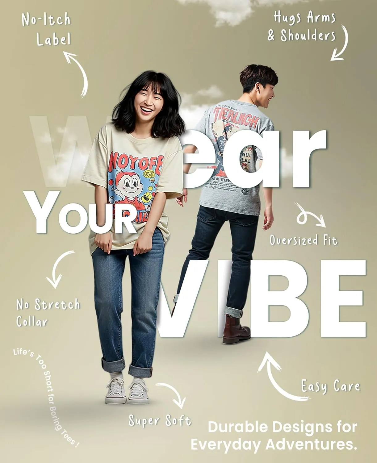 Hungry Trendy Oversized T-Shirts for Women, Cotton T-Shirts, Perfect for Casual Wear & Gifting | WB.6.34