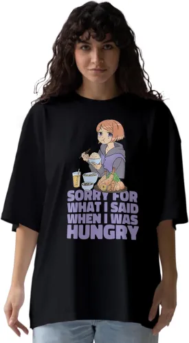 Hungry Trendy Oversized T-Shirts for Women, Cotton T-Shirts, Perfect for Casual Wear & Gifting | WB.6.34