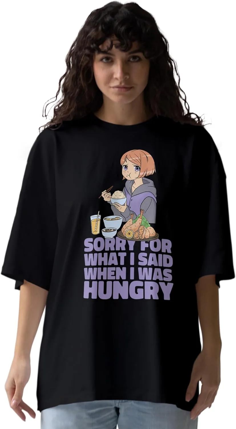 Hungry Trendy Oversized T-Shirts for Women, Cotton T-Shirts, Perfect for Casual Wear & Gifting | WB.6.34