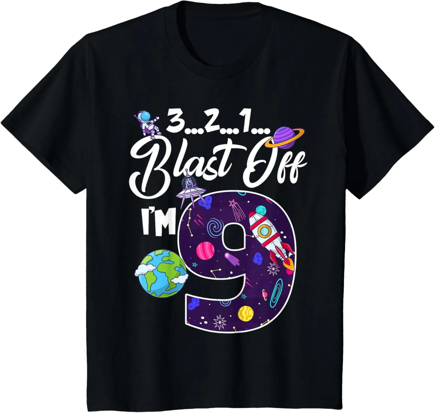 Kids 9th Birthday Galaxy Blast Off I'm 9 Year Old Galaxy Space T-Shirt