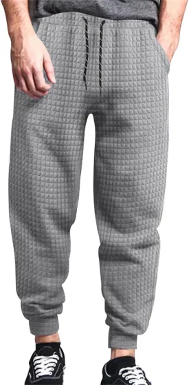 Mens Baggy Waffle Knitted Elastic Waist Drawstring Loose Comfortable Jogger Workout Athletic Lounge Trousers Pants