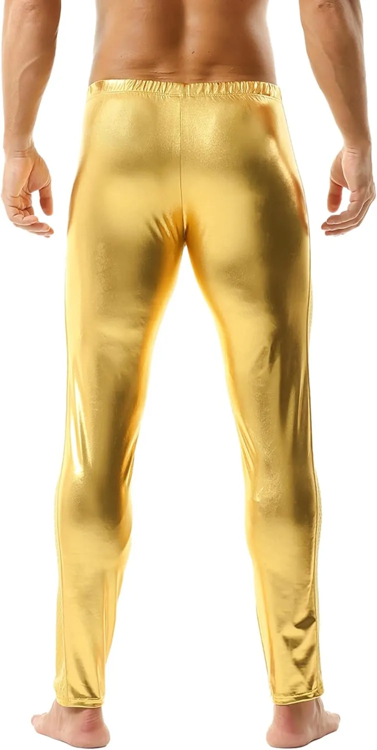 Men's Faux Leather Skinny Leggings Slim Fit Pants Tight Long Trousers