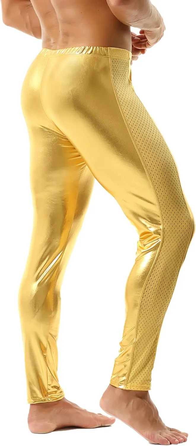 Men's Faux Leather Skinny Leggings Slim Fit Pants Tight Long Trousers