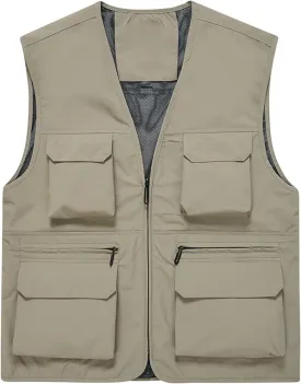 Men's Fishing Vest Casual Outdoor Mountaineering Mesh Photographer Jacket Multi-Pocket Breathable Quick Dry Coat