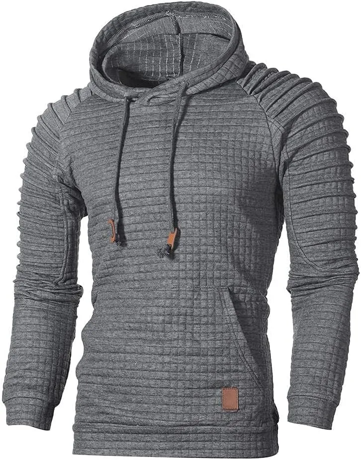 Mens Hoodies Pullover Casaul Long Sleeve Drawstring Hoodie Waffle Knit Hooded Sweatshirts for Men with Pocket