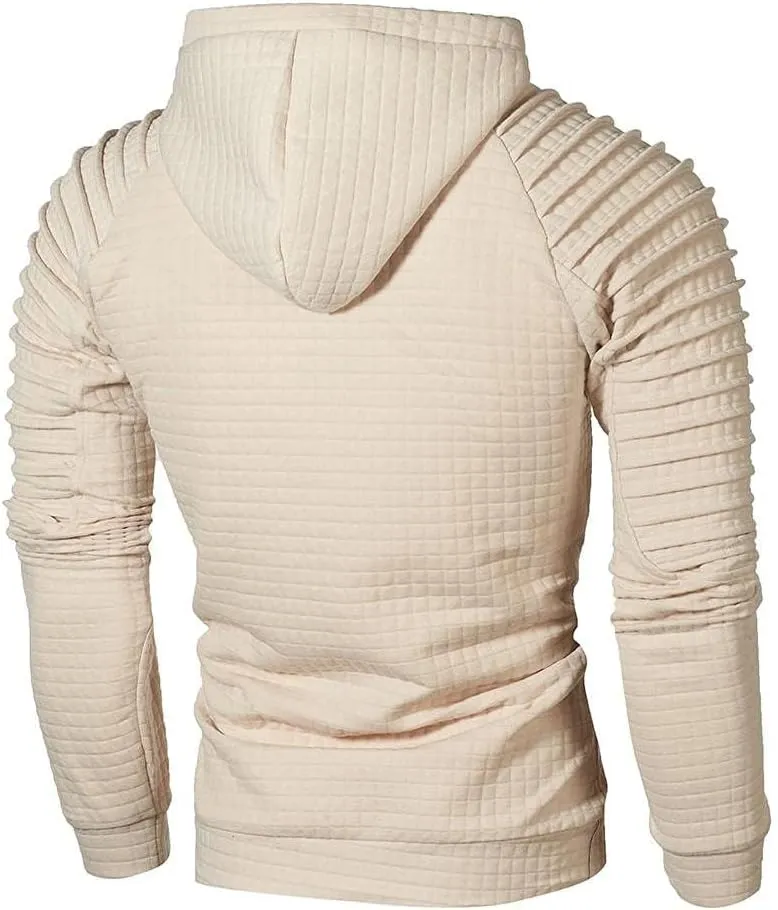 Mens Hoodies Pullover Casaul Long Sleeve Drawstring Hoodie Waffle Knit Hooded Sweatshirts for Men with Pocket
