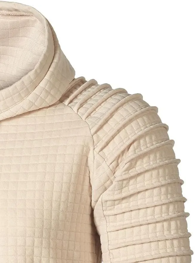 Mens Hoodies Pullover Casaul Long Sleeve Drawstring Hoodie Waffle Knit Hooded Sweatshirts for Men with Pocket
