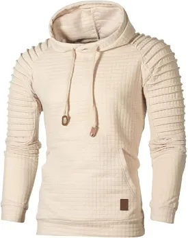 Mens Hoodies Pullover Casaul Long Sleeve Drawstring Hoodie Waffle Knit Hooded Sweatshirts for Men with Pocket