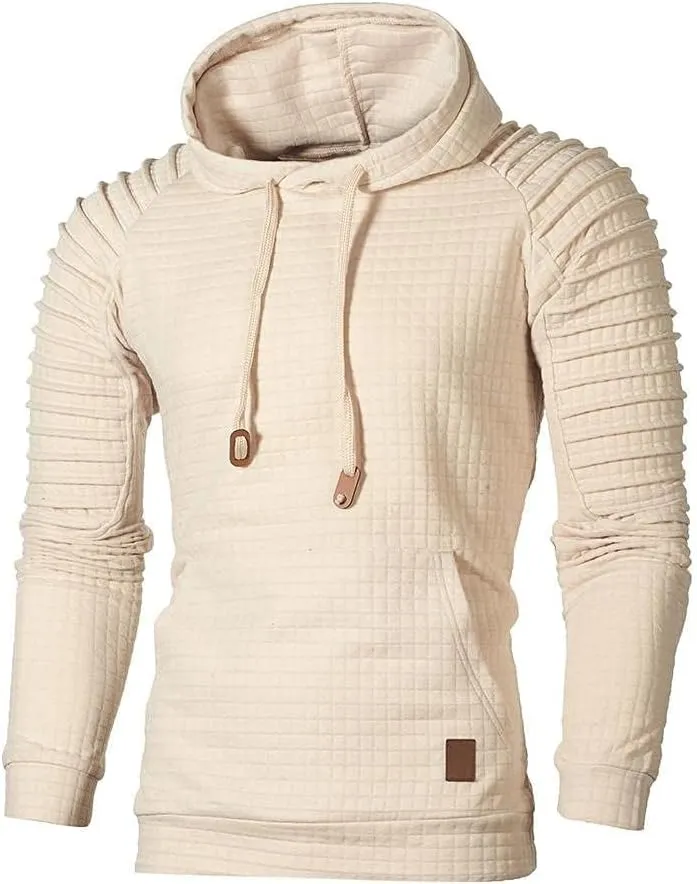 Mens Hoodies Pullover Casaul Long Sleeve Drawstring Hoodie Waffle Knit Hooded Sweatshirts for Men with Pocket