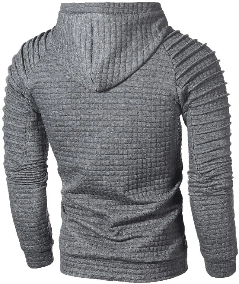 Mens Hoodies Pullover Casaul Long Sleeve Drawstring Hoodie Waffle Knit Hooded Sweatshirts for Men with Pocket