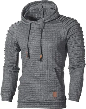 Mens Hoodies Pullover Casaul Long Sleeve Drawstring Hoodie Waffle Knit Hooded Sweatshirts for Men with Pocket