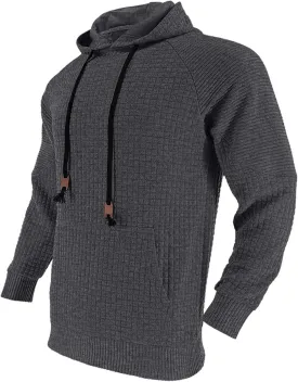 Mens Hoodies Pullover Casual Long Sleeve Waffle Hooded Sweatshirt Fashion Hoodie with Kanga Pocket