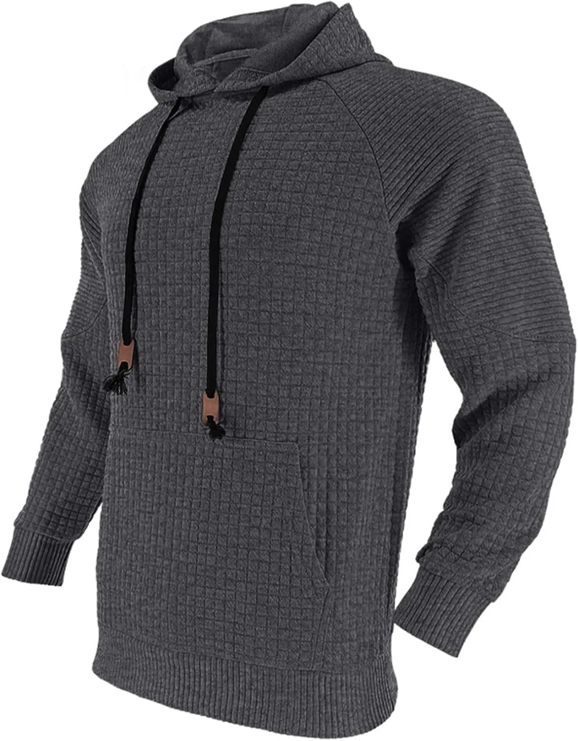 Mens Hoodies Pullover Casual Long Sleeve Waffle Hooded Sweatshirt Fashion Hoodie with Kanga Pocket