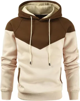 Men's Midweight Fleece Pullover Hoodies Casual Color Block Hooded Sweatshirt with Pockets