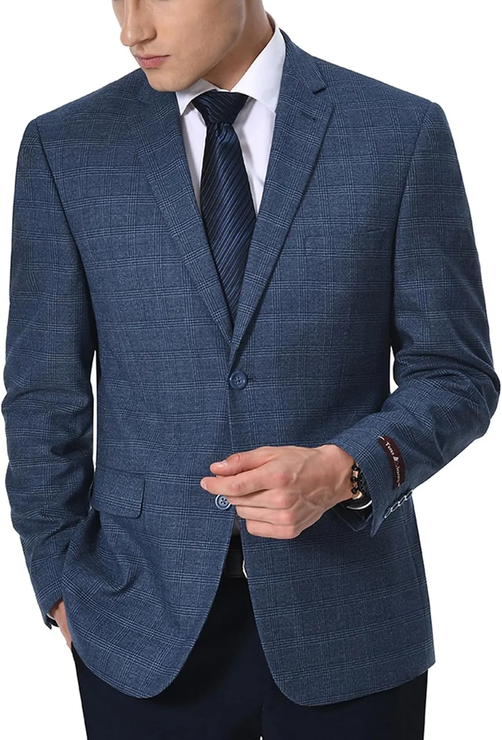 Men's Sports Coat Stylish Classic Fit Plaid Blazer 2 Button Single Breasted Spots Jacket for Casual Wear