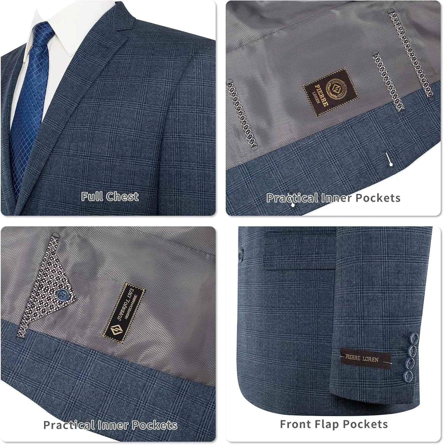 Men's Sports Coat Stylish Classic Fit Plaid Blazer 2 Button Single Breasted Spots Jacket for Casual Wear