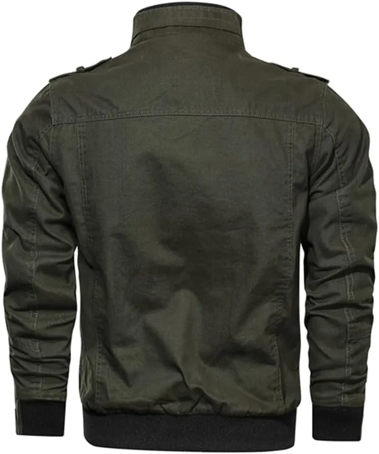 Oymyakon Men's Casual Military Jacket Stand Collar Jackets Coats Cotton Bomber Jackets with Shoulder Straps