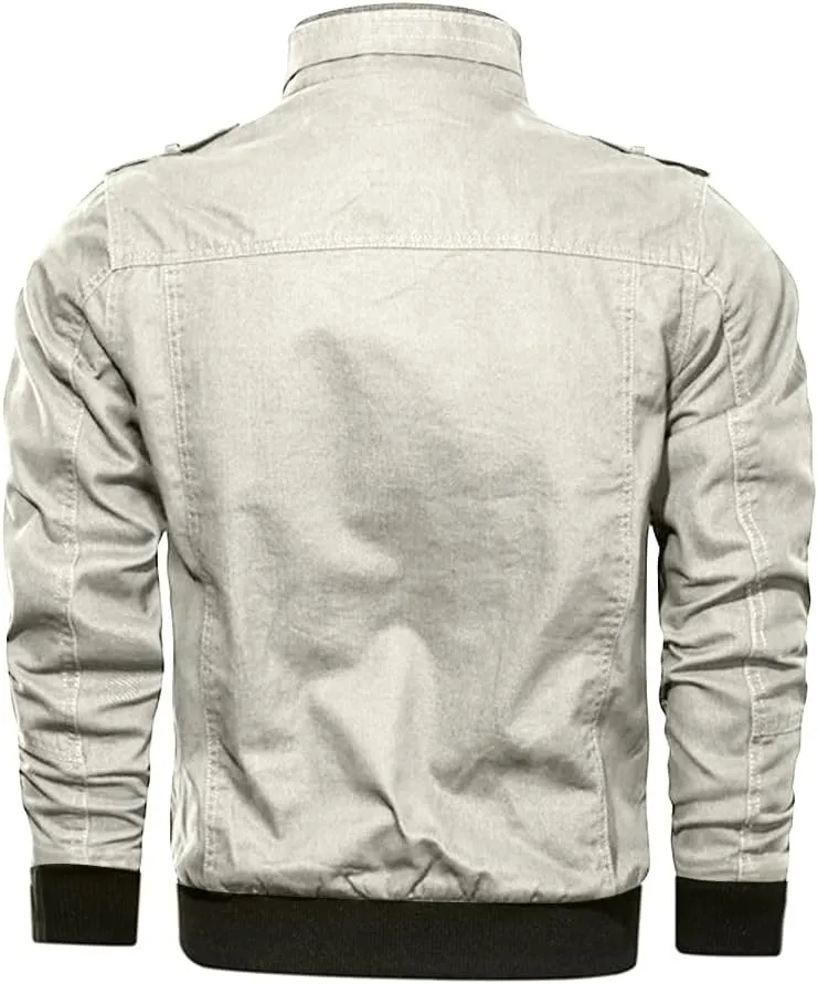 Oymyakon Men's Casual Military Jacket Stand Collar Jackets Coats Cotton Bomber Jackets with Shoulder Straps