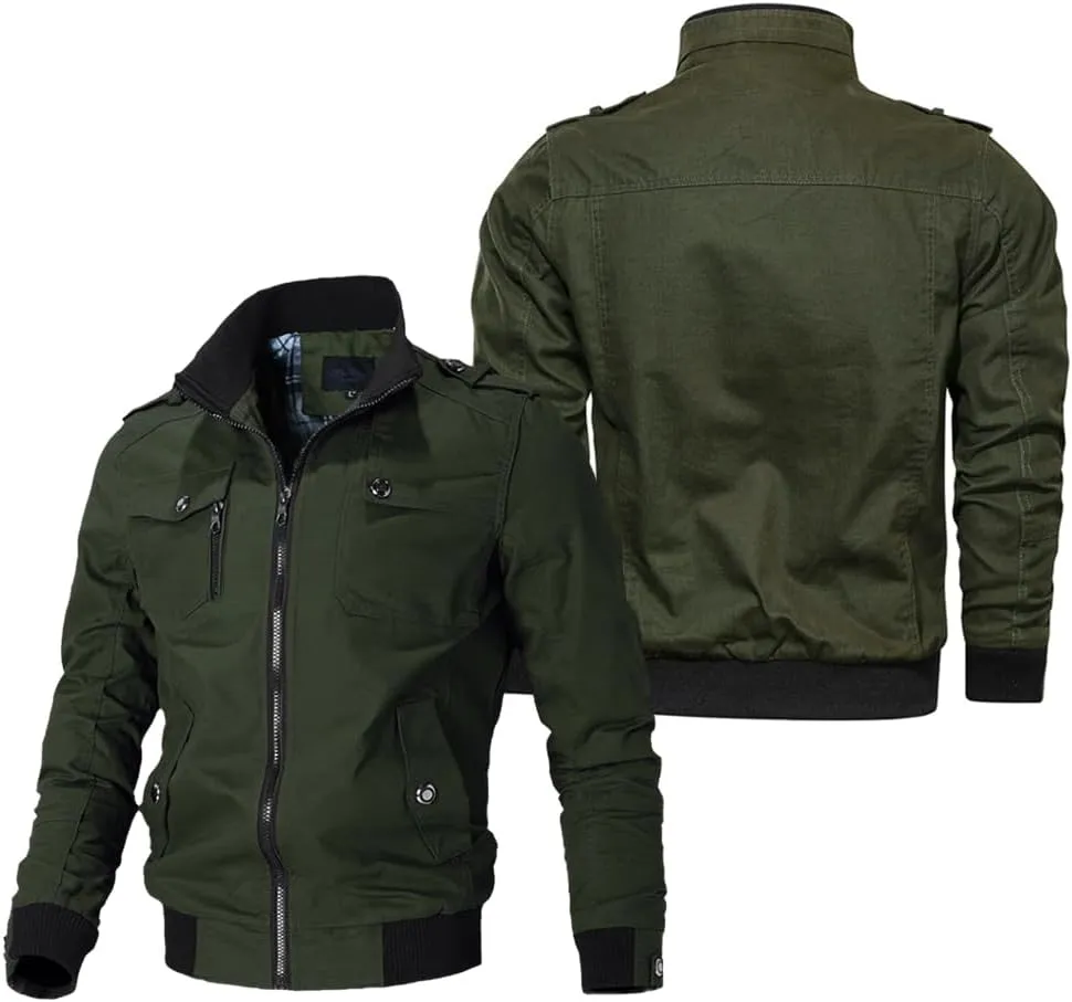 Oymyakon Men's Casual Military Jacket Stand Collar Jackets Coats Cotton Bomber Jackets with Shoulder Straps